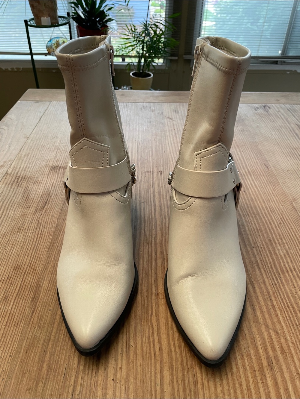 Dolce Vita Women's Pointed Toe Cream Ankle Boots with Strap